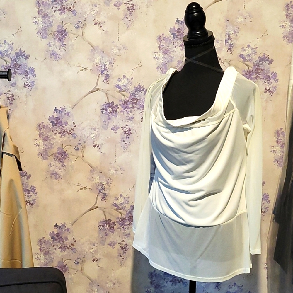NWOT Long sleeved off-the-shoulder sheer top, brand-new never worn!